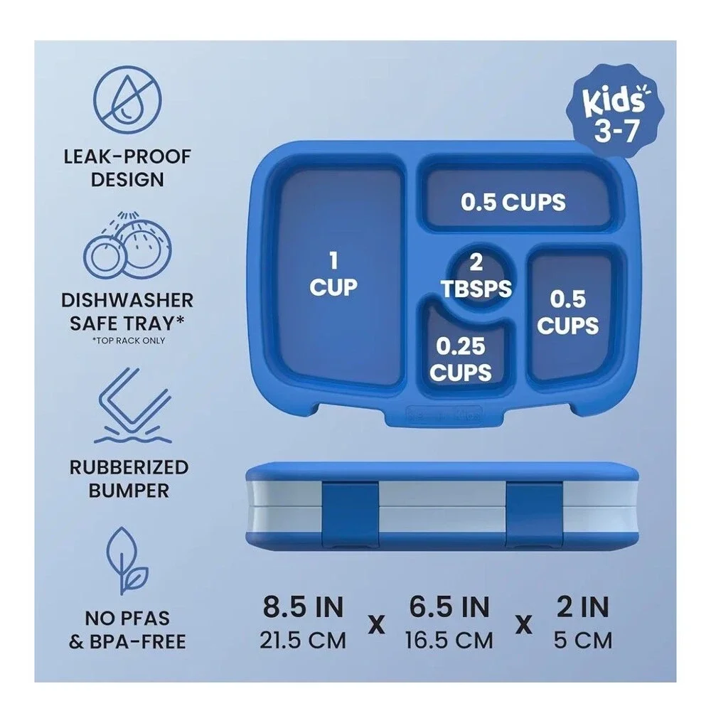Bentgo Kids Leak Proof 5 Compartment Lunch Box Blue & Yellow Lot of 2 School